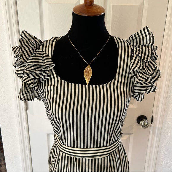French Connection Striped Dress with Statement Sleeves | Size 2 - Picture 3 of 7